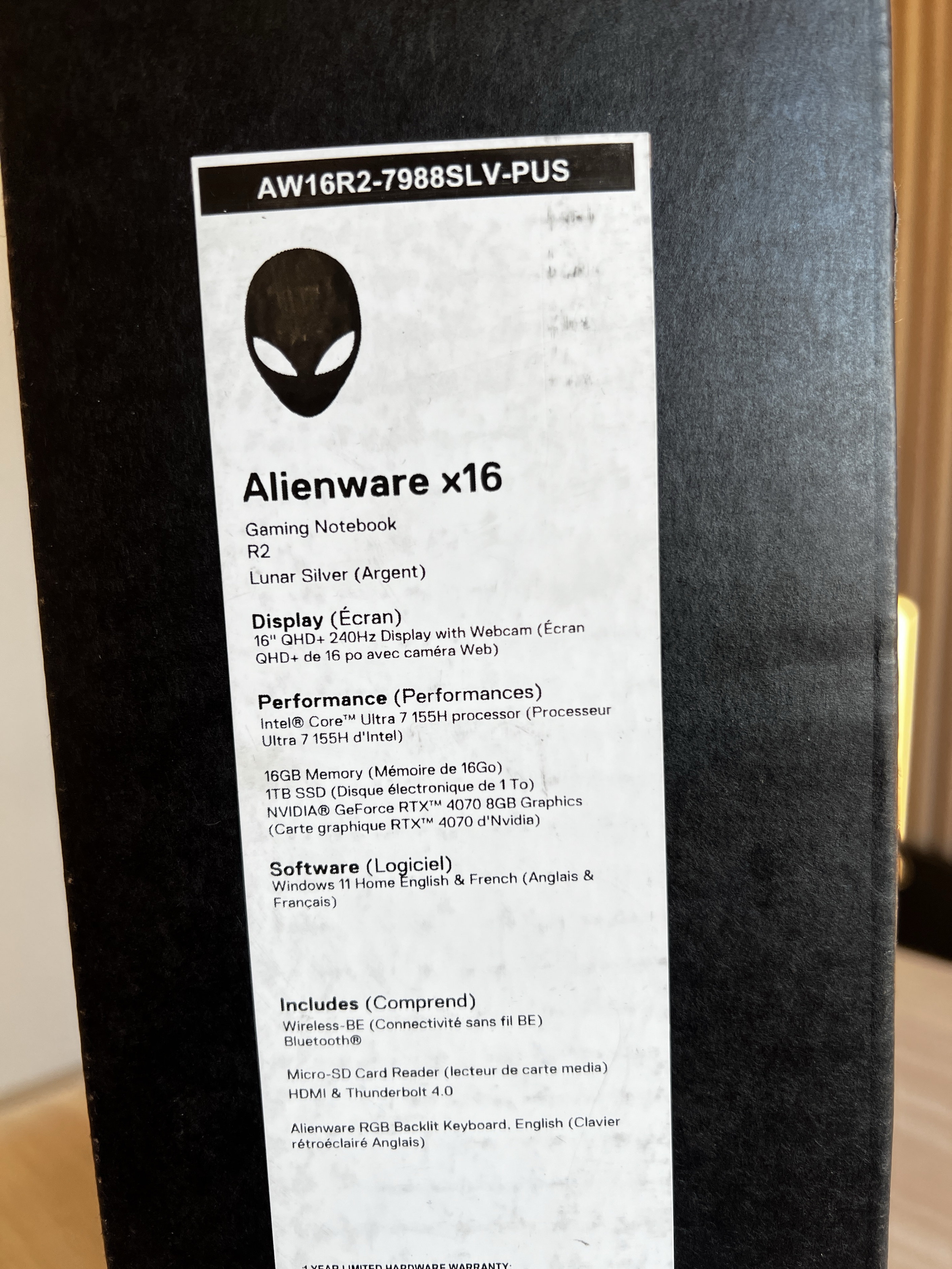 computadoras y laptops - Alienware X16 R2 Lunar Silver Ultra 7-155H 16GB RAM 1TB SSD RTX 4070 8GB GDDR6  1