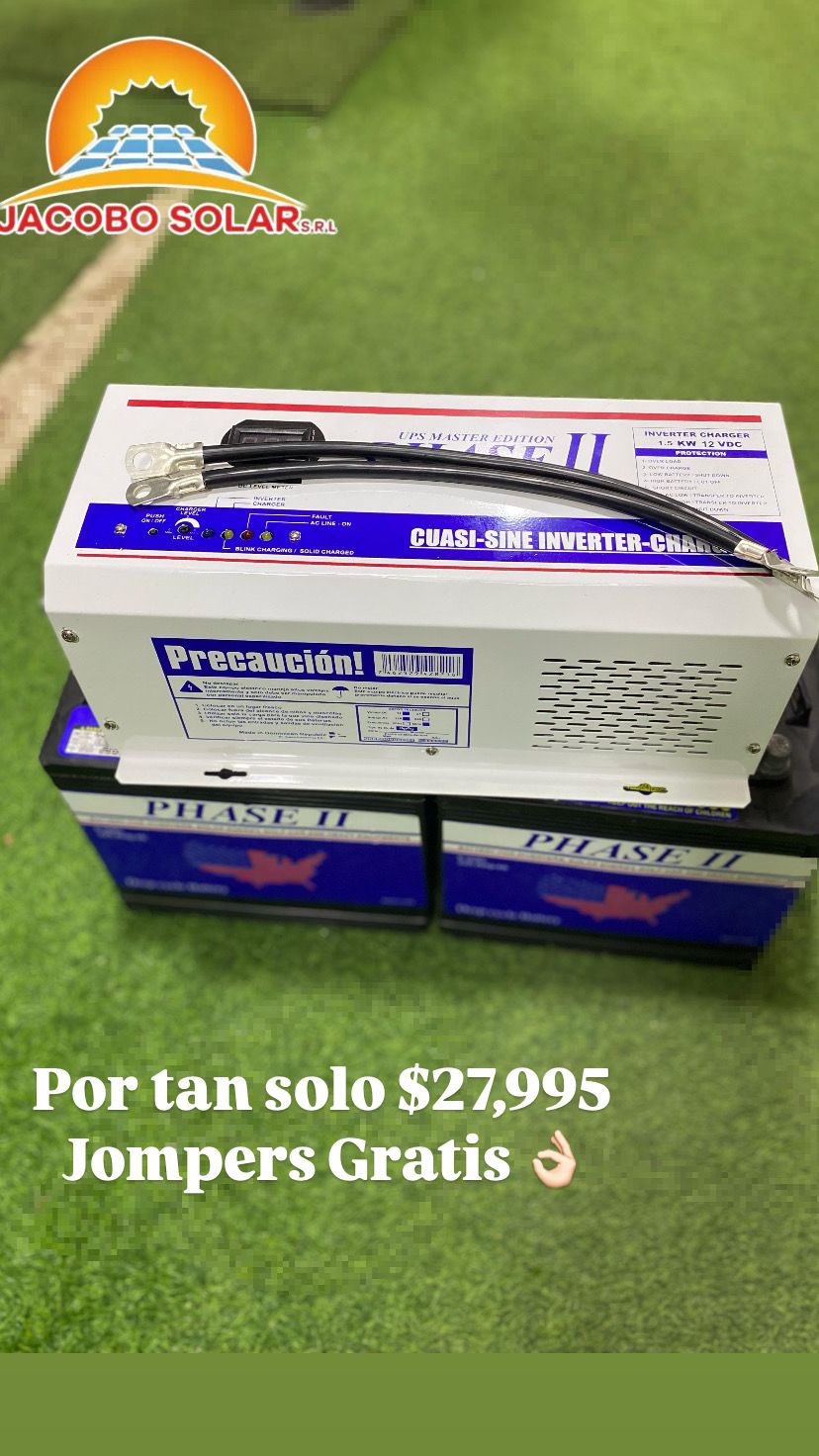 plantas e inversores - Combo phase II un inversor 1.5 KW dos baterías 225 AH DISPONIBLE (Jomper gratis) 0