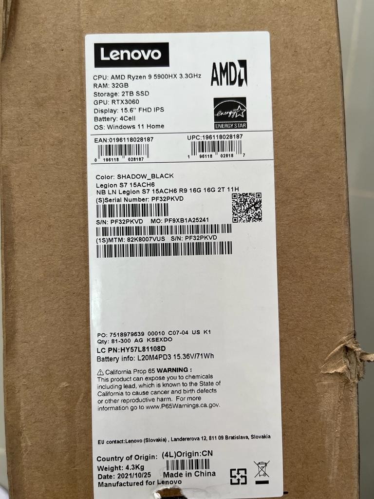 computadoras y laptops - Lenovo Legion S7 32gb RAM 2TB RTX 3060 3