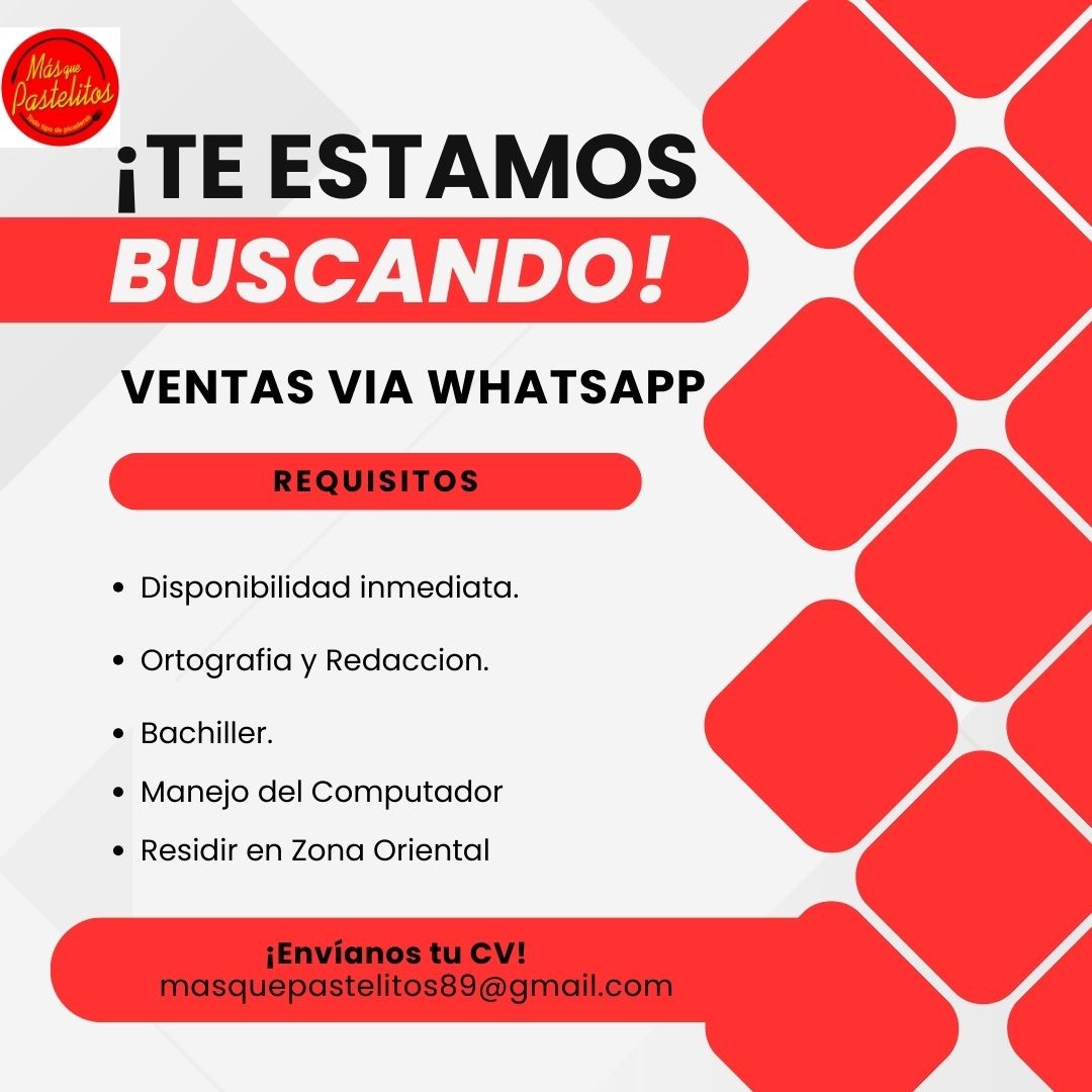 empleos disponibles - Cajera y servicio al cliente vía  whatsapp