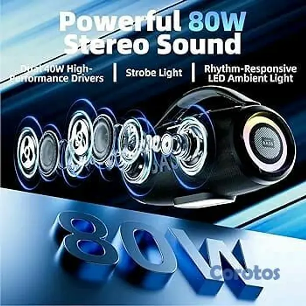 camaras y audio - 🔊 Altavoz Bluetooth 80W máx, graves potentes, 20h batería, IPX6 🔊🔥 2