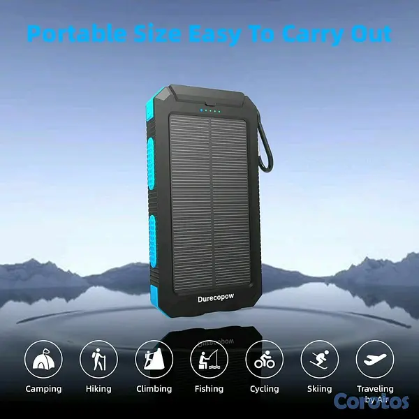 accesorios para electronica - Cargador solar 20,000 mAh ⚡ carga rápida, 4 cables, 3 puertos y linterna dual 🔋 5