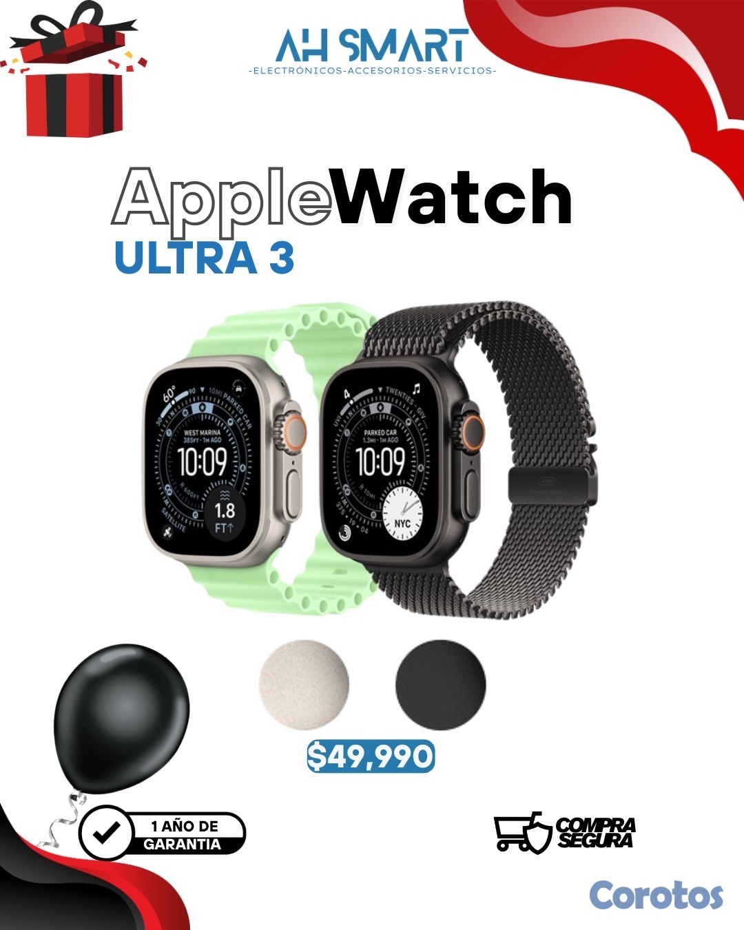 accesorios para electronica - Apple Watch Ultra 3 (Natural, Black) Sellados Nuev