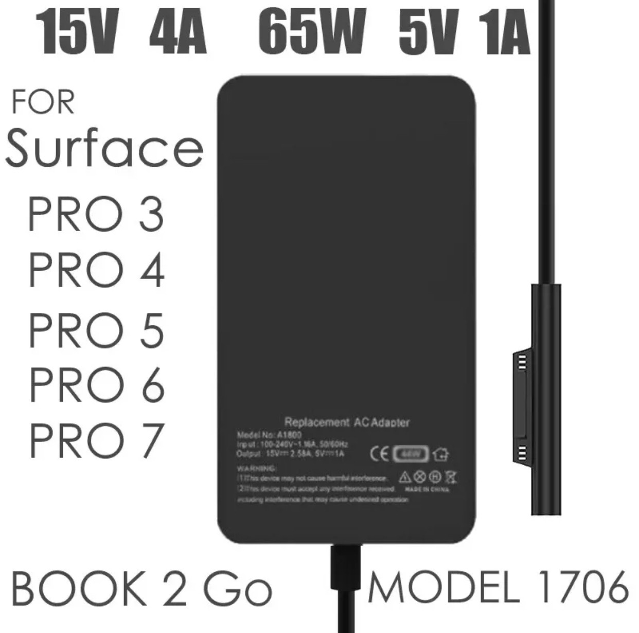 otros electronicos - Laptop Charger 65W Adapter Compatible for Microsoft Surface Pro 9/8/X/7/6/5/4/3 0