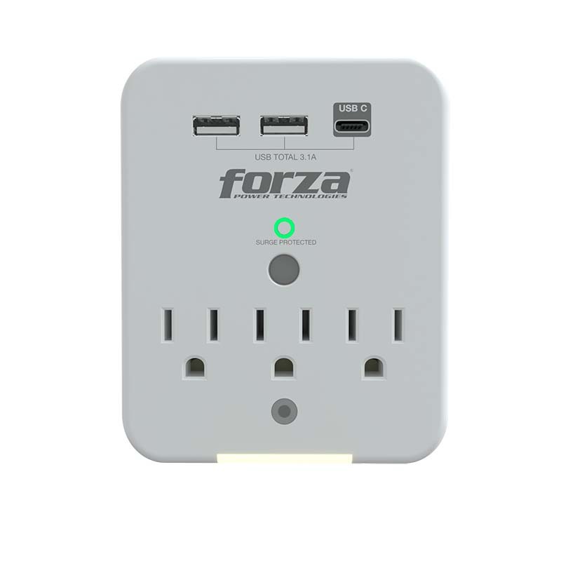 otros electronicos - TOMACORRIENTE FORZA, 3 TOMAS + 2 PUERTOS USB-A + 1 USB-C, PROTECTOR SOBRETENSIÓN 1