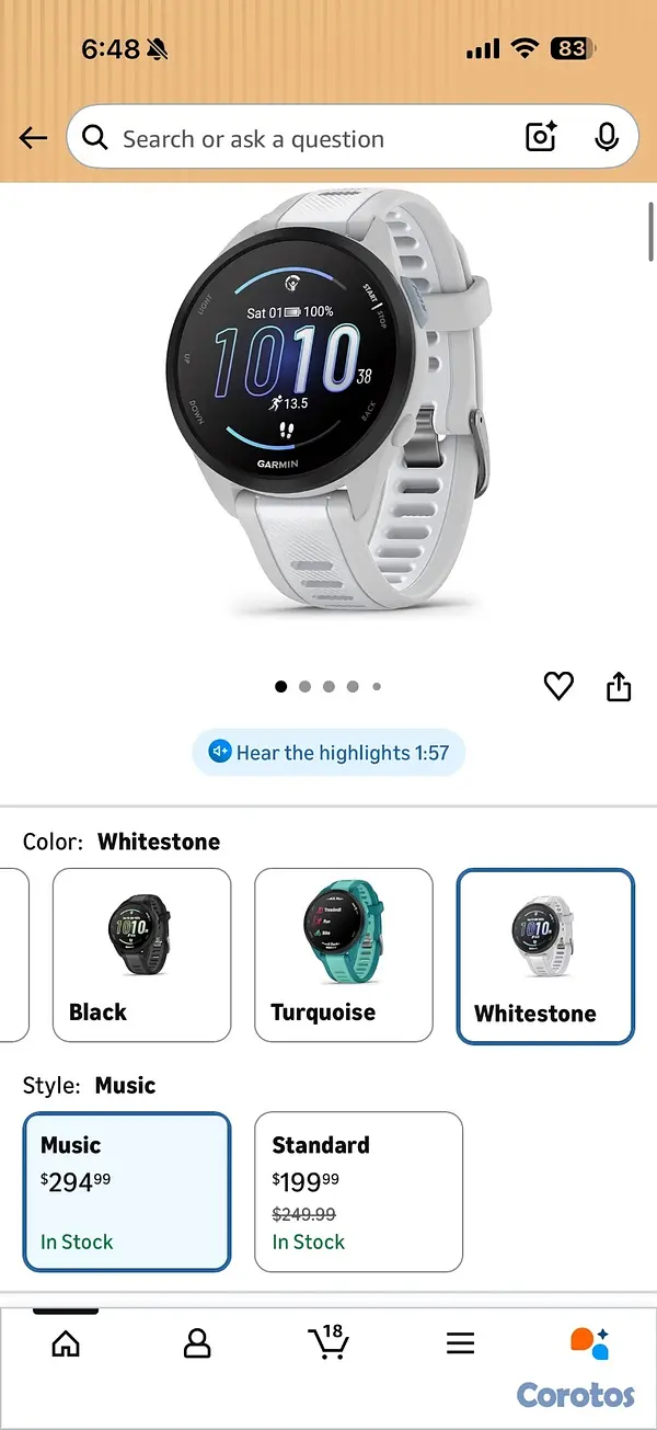 joyas, relojes y accesorios - Vendo Garmin Forerunner 165 Music - Color Blanco - 2