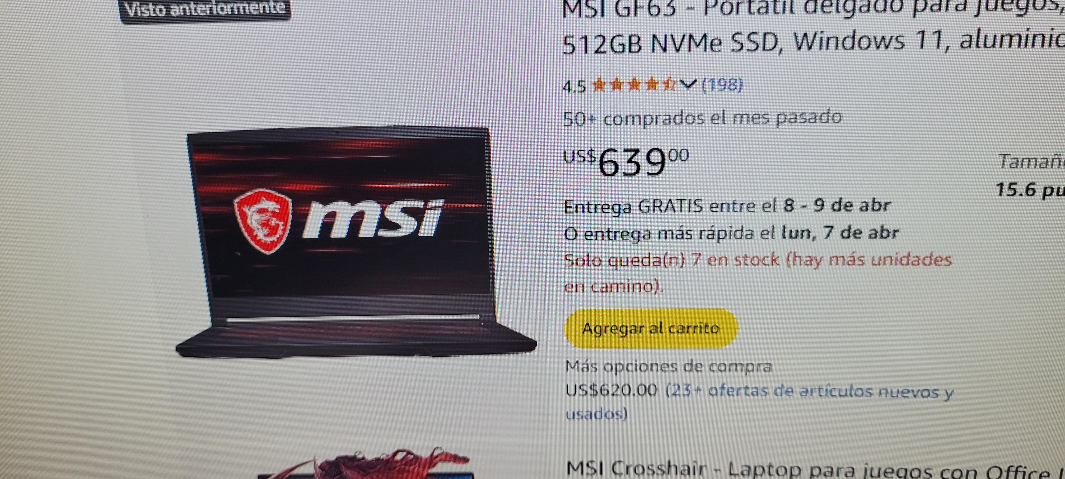 computadoras y laptops - MSI GF63 PC GAMING 3