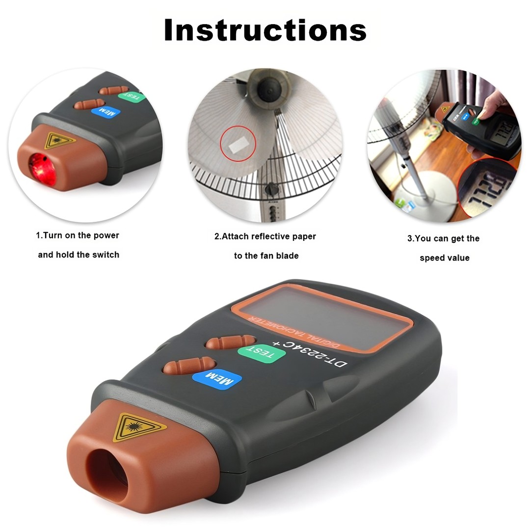 equipos profesionales - Tacometro Laser Digital Medidor de Velocidad LCD Revoluciones RPM 1