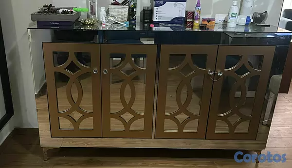 decoración y accesorios - CREDENSA EN ESPEJO DORADA  2