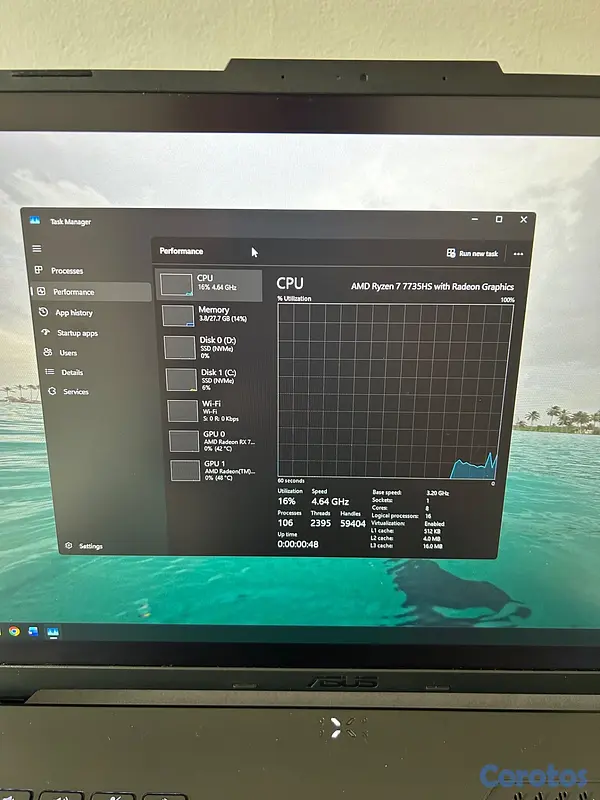 computadoras y laptops - Laptop gaming, Asus TUF A16, Ryzen 7 7735HS, RX 77 4