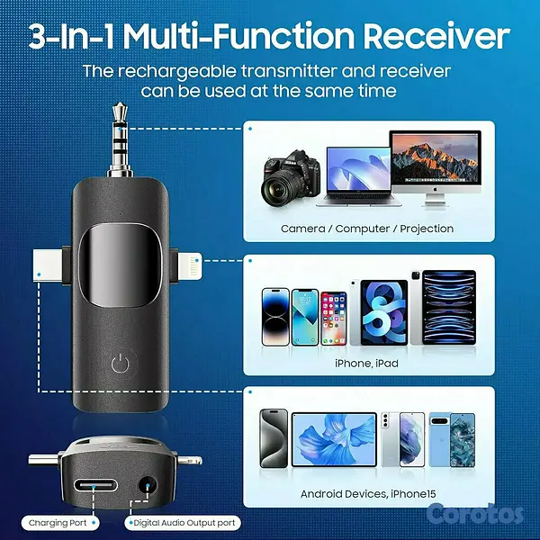 accesorios para electronica - Micrófono 🎤🎙️ de solapa doble 3 en 1, micrófono mini inalámbrico  5