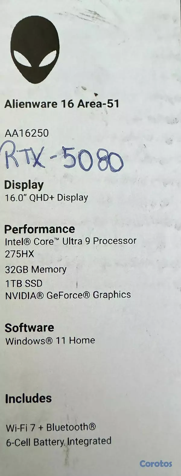 computadoras y laptops - LAPTOP DELL ALIENWARE 16 AREA 51 1TB+32GB RTX5080  3