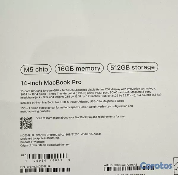 computadoras y laptops - MacBook Pro 14” 2025 M5 16GB/512GB Nuevas Selladas  2