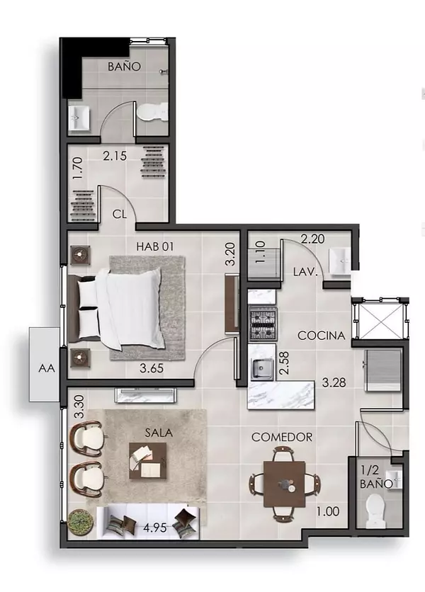 apartamentos - VENTA o ALQUILER: Apartamento nuevo  1 hab, en Evaristo. (Gimnasio y Picuzzi).  7
