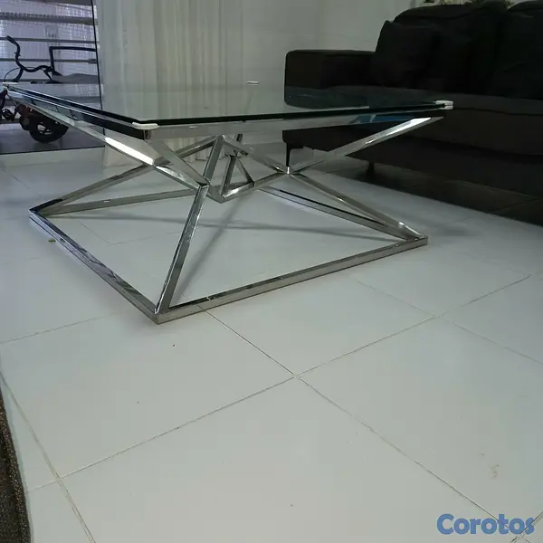 decoración y accesorios - Mesa de centro y repisa color platado en metal coi 2