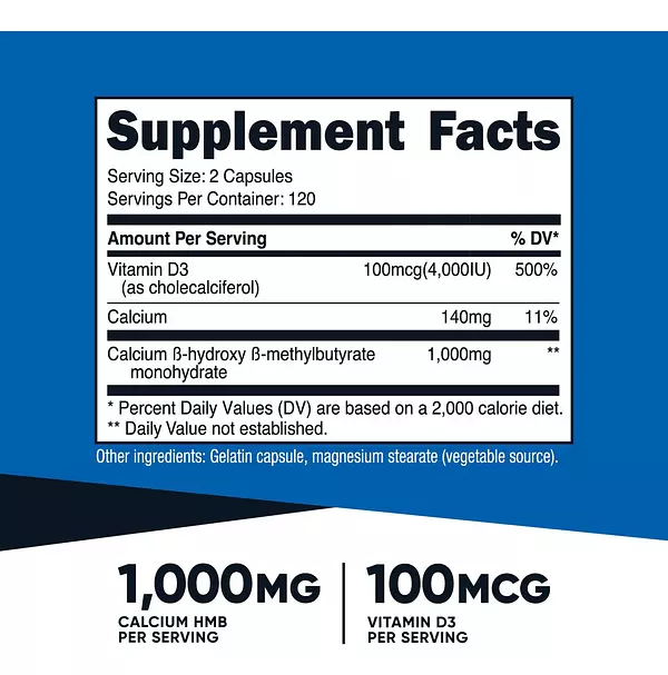 Salud y Equipamiento Médico - Hmb (1000mg) Y Suplemento De Vitamina D3 (4000 Ui)-nutricost 2