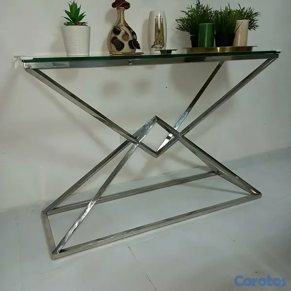 decoración y accesorios - Mesa de centro y repisa color platado en metal coi 3