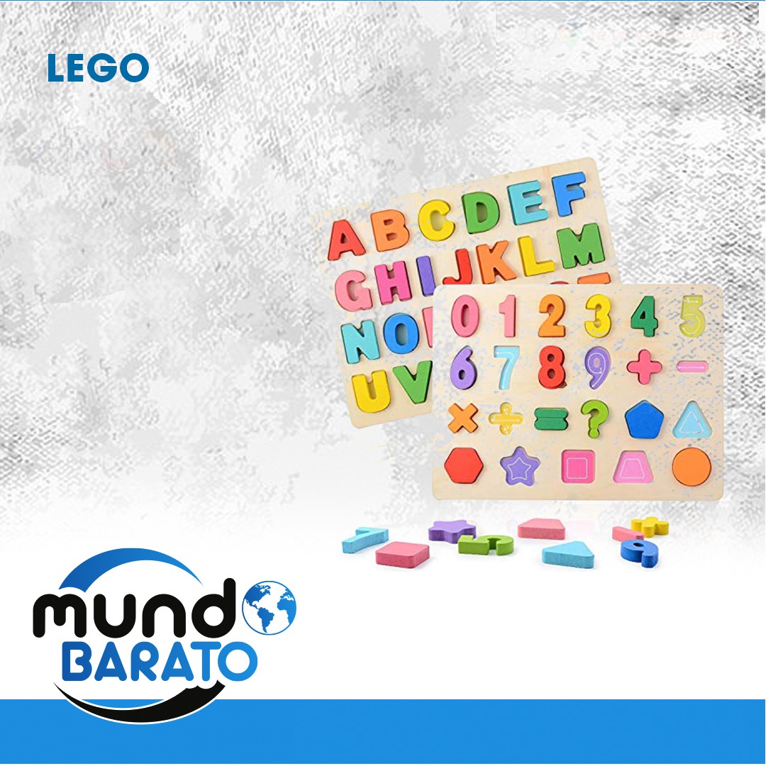juguetes - ROMPECABEZAS LEGO DE MADERA ABECEDARIO NUMERO FORMAS ALFABETO MONTESORI 0