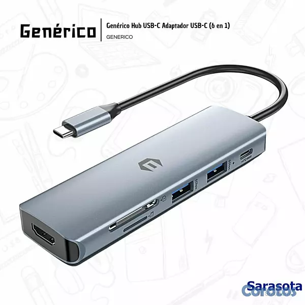 accesorios para electronica -  Genérico Hub USB-C Adaptador USB-C (6 en 1) GEN08 2