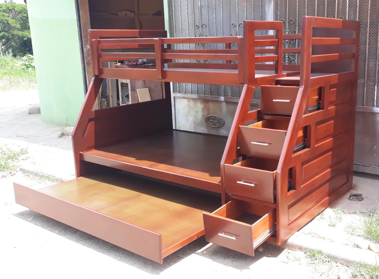 muebles y colchones - Camarote de tres plataforma en madera  0