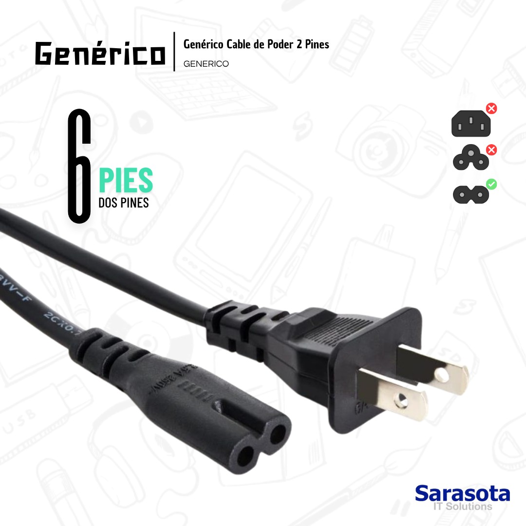 accesorios para electronica -  Cable de poder o de fuente 2 Pines de 6 Pies 1