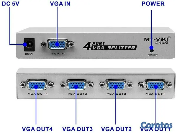 otros electronicos - Interruptor Splitter para monitores  VGA  1 en 4 puertos de vídeo 4