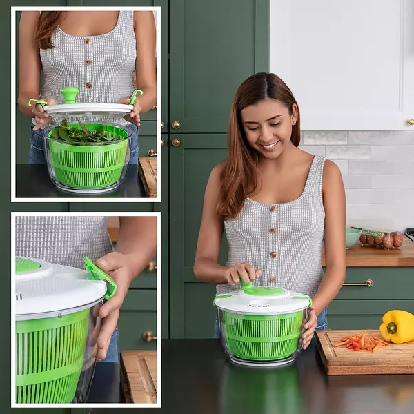 cocina - Secador manual de ensalada lechuga Spinner de gran capacidad 5 Litros lechuga 8