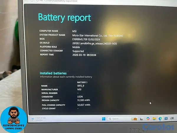 computadoras y laptops - Laptop gaming MSI THIN 15, I5 13TH, RTX 4050, 16GB 6