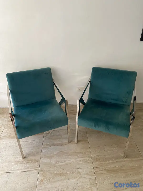 muebles y colchones - Set de 2 sillones modernos tapizados en azul 3