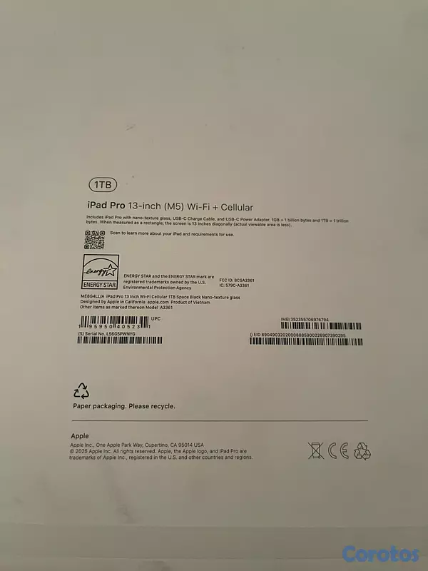 celulares y tabletas - Ipad Pro 13 Pulgadas, M5, 1 TB, LTE 5