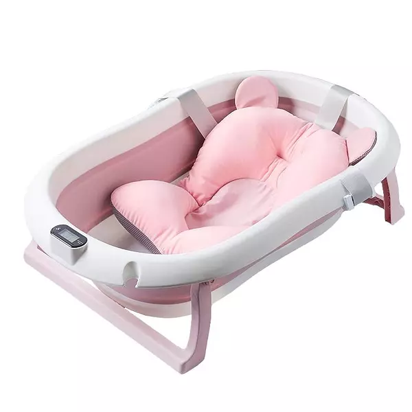 cuidado y nutricion - Bañera plegable, con termometro, y cojin ajustable. Tina Baño para bebe 2