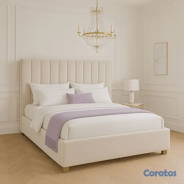 muebles y colchones - Cama tapizada color Beige+ Colchon. Nueva 2