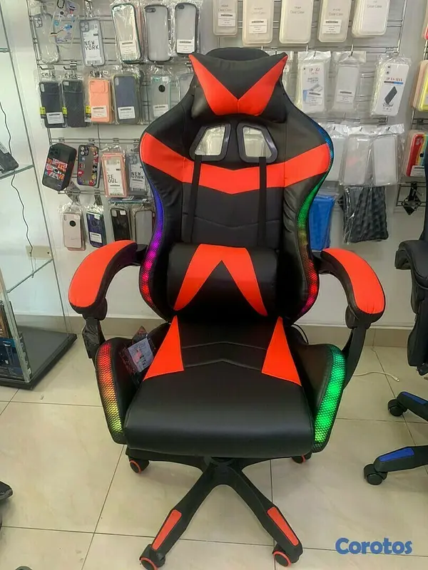 muebles y colchones - Silla gaming respaldo alto reclinable RGB, enciende luces 3