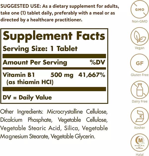 Salud y Equipamiento Médico - Vitamina B1 Tiamina 500 Mg Super Potencia 100 Tabletas 2