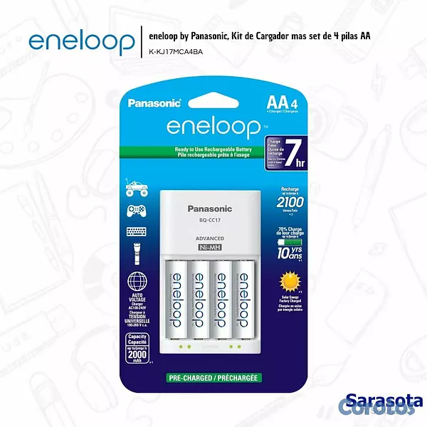 accesorios para electronica - Eneloop Baterías 4 AA con Cargador de 7 Horas + Ca 2