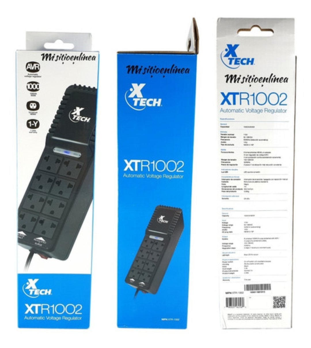 computadoras y laptops - REGULADOR DE VOLTAJE XTECH CON 8 TOMAS (4 CON PROTECCION), 1000VA, 500 WATTSS NE 0