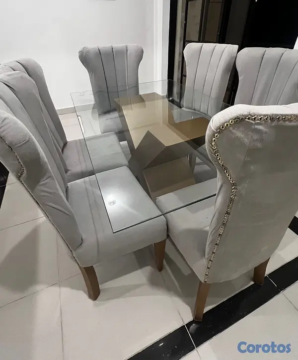 muebles y colchones - Juego de Comedor Moderno 6 Sillas + Mesa de Cristal – Como Nuevo

- negociable  2