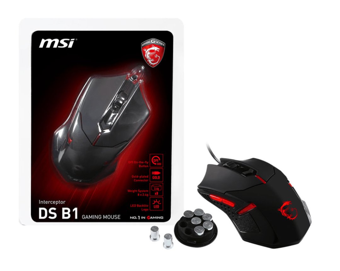 computadoras y laptops - MOUSE MSI INTERCEPTOR DS B1, CONECTOR USB DORADO CON SENSOR ÓPTICO DE NIVEL