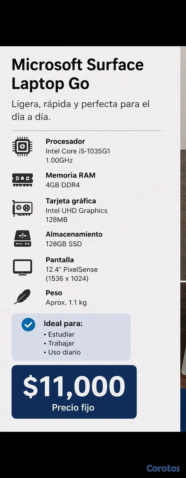 computadoras y laptops -  Microsoft Surface Laptop Go en excelentes condiciones
 3
