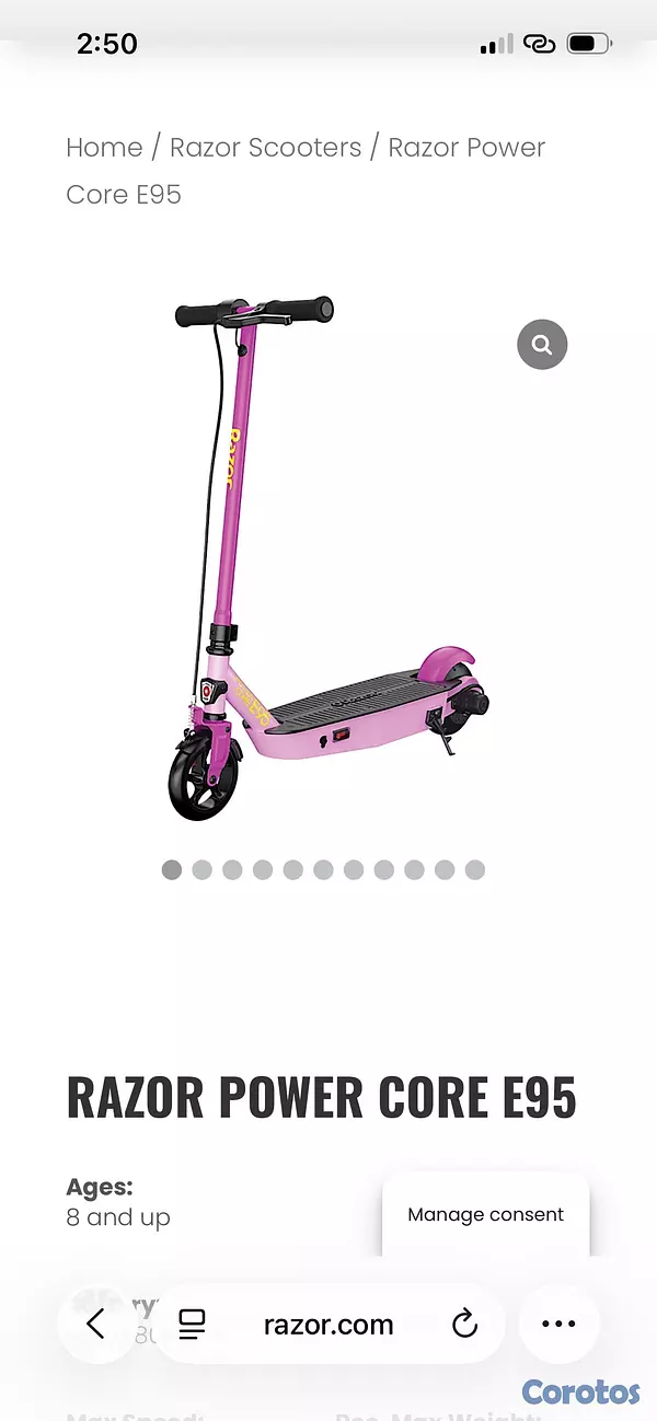 bicicletas y accesorios - RAZOR POWER CORE E95 patineta electrica edad 8+ nueva rosada 3