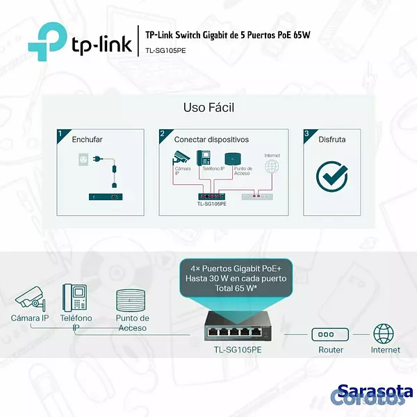 accesorios para electronica - TP-Link Switch 5 Puertos TL SG105PE Gigabit Poe 3