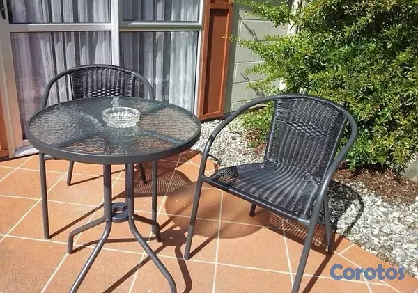 decoración y accesorios - juego de sillas y mesa 2 piezas metal y cristal  2