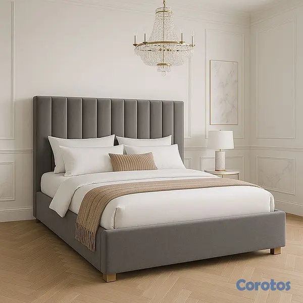 muebles y colchones - Cama tapizada color Beige+ Colchon. Nueva 4