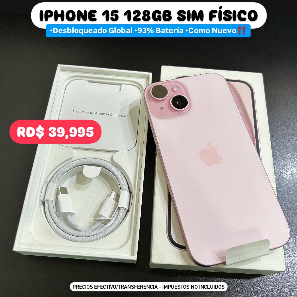 celulares y tabletas - IPHONE 15 128GB SIM FÍSICO OFERTA 