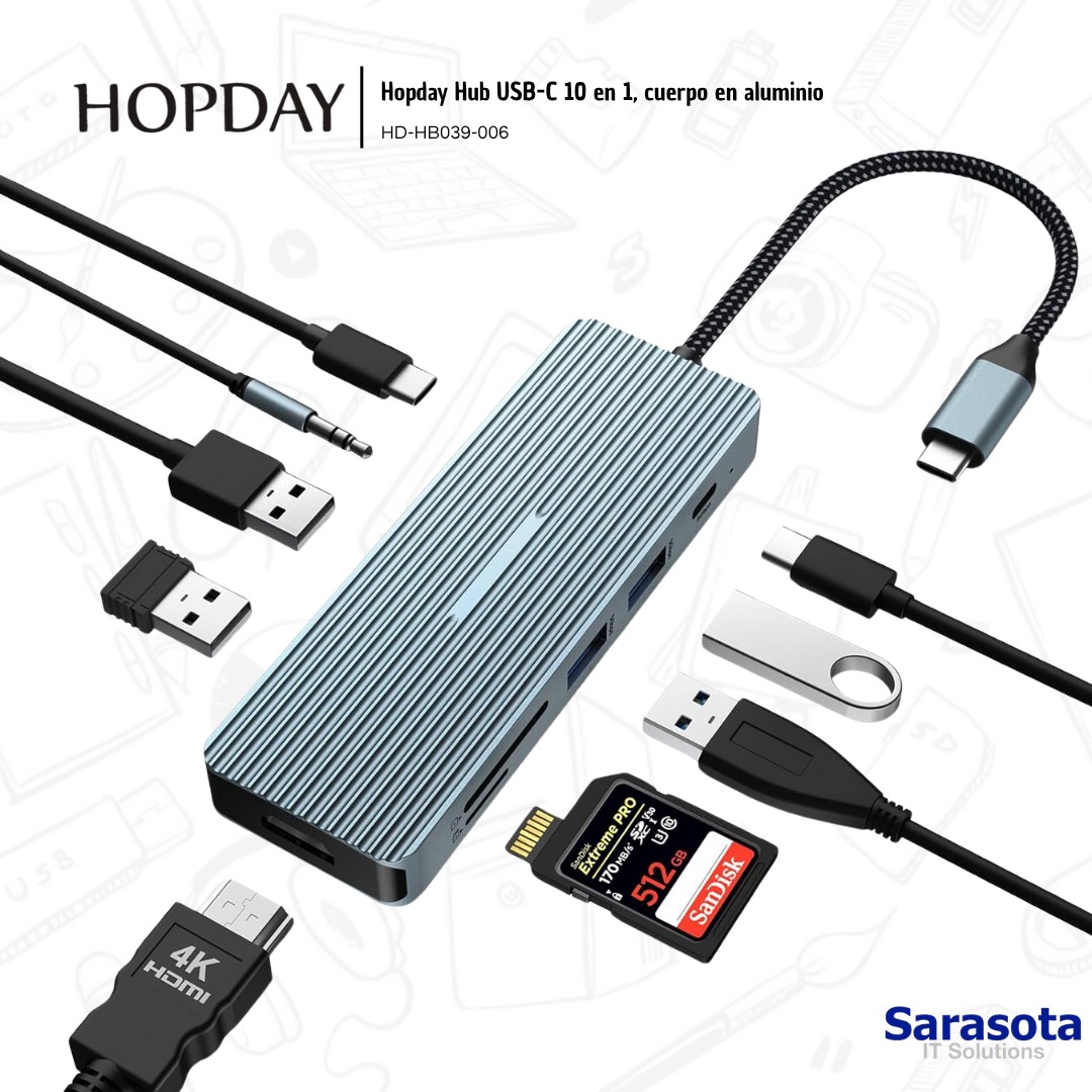 accesorios para electronica - HopDay Hub USB-C 10 en 1 1