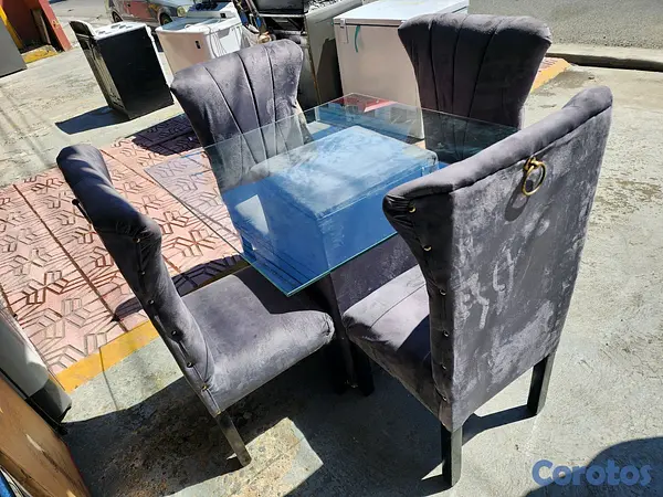 cocina - comedor 4 silla tope de cristal tapizado gris 4