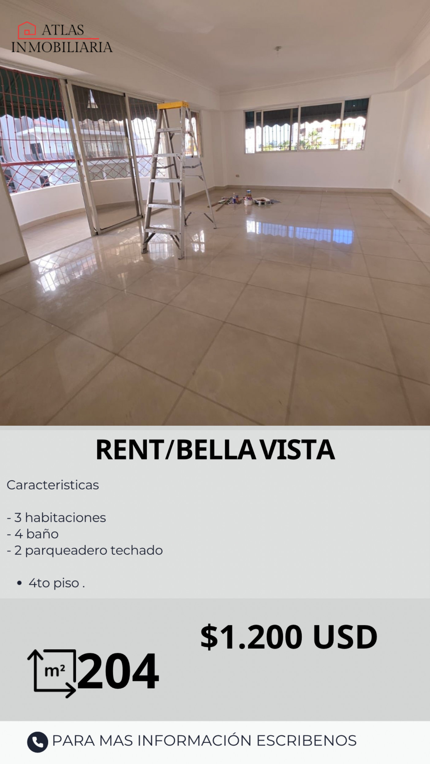 apartamentos - Rento hermoso  apartamento en Bella Vista de 204mts. 0