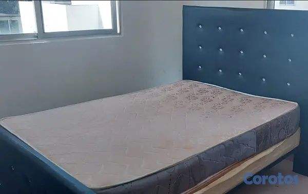 muebles y colchones - Cama doble moderna con cabecera acolchada + colchó 3