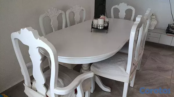 muebles y colchones - Juego de comedor redondo color blanco con 6 sillas 2