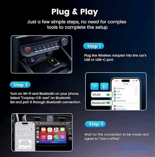 accesorios para electronica - Adaptador inalámbrico CarPlay para iPhone - Con cable a inalámbrico 3
